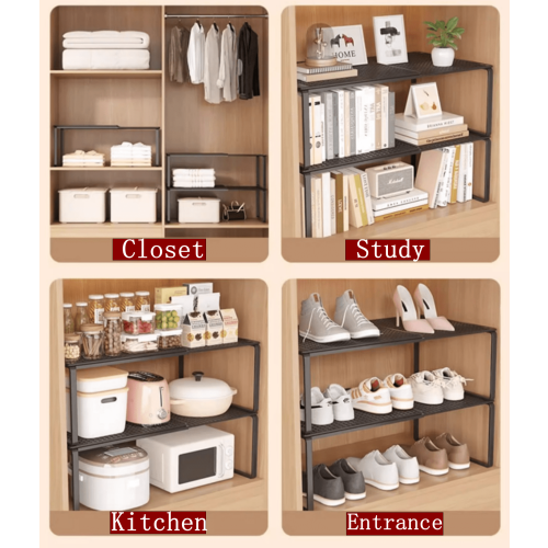 Expandable Metal Shelf Organizer Black 62 cm 1