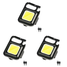 3X COB Flashlight,500Lumen Bright Rechargeable Keychain Flashlight 3 Light Mode with Bottle Opener for Fishing,Camping