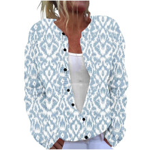 Cárdigan de punto a cuadros para mujer, cuello redondo, puños largos ajustados, botones grandes y holgados, tejido suave y cómodo, blusas