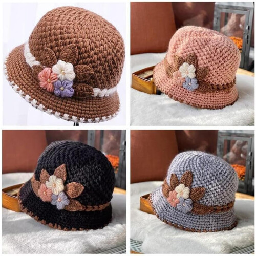 Women's Floral Crochet Bucket Hat, 2-Pack 1