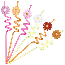 24 Pcs Reusable Daisy Flower Straws Boho Vibrant Colors for Summer Birthday Party Decorations