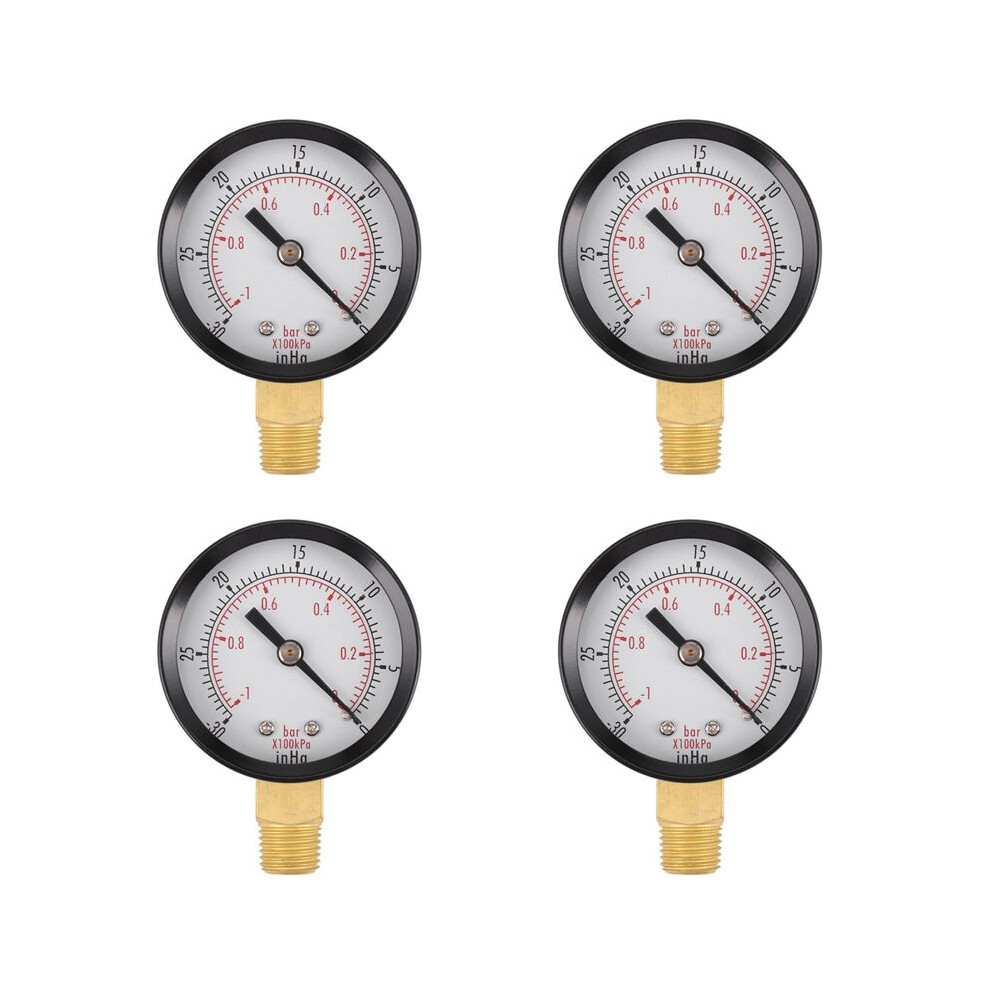 4X Pressure Gauge - 0 - 30Inhg 0 - 1 Bar Dial Air Pressure Gauge Barometer Meters Vacuum Gauge Dual Scale Dial 4713233916944
