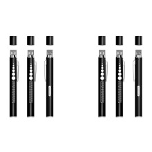 6 Oplaadbare Penlampjes met Leerlingmeter en Liniaal, LED-Penverlichting voor Verpleegkundigen, Artsen, Warm/Wit Licht, Zwart