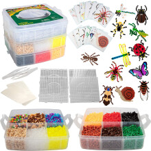8000pc DIY Fuse Bead Kit: Bugs/Insects, 21 Colors, 12 Templates, 4 Peg Boards, Tweezers, Ironing Paper—Compatible with Perler Beads