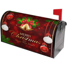Magnetic Christmas & New Year Mailbox Cover, Red Winter Holiday Decor, 21x18 Inch, Outdoor Garden Use
