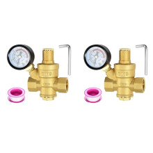 2X Water Pressure Regulator 1/2 Inch with Gauge, Hardness Brass, Adjustable Water Pressure Reducing Valve Water