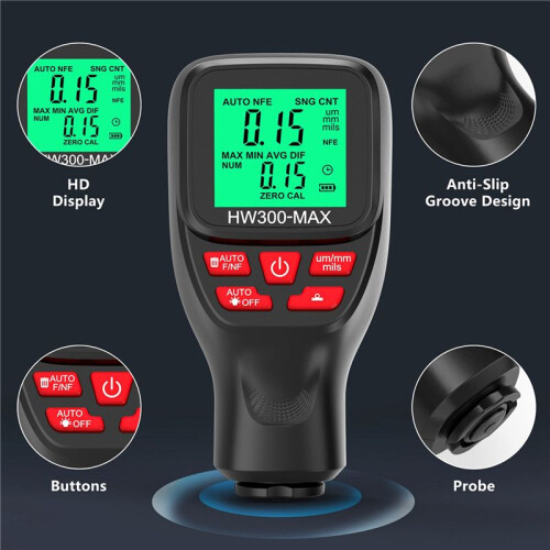 2X HW300-MAX Laagdiktemeter Verflaagdiktemeter Universele Auto-Accessoires 2