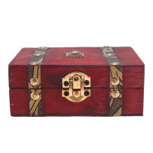 Vintage Wooden Treasure Chest Storage Box Lock Organizer Case Foldable Small Wood Home Decor Container Trinket Jewelry Bin
