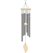 Wind Chimes Outdoor, Memorial Wind Chimes with Hook and 6 Tubes, Wooden Wind Chime Decor for Home, Garden, Patio,Silver