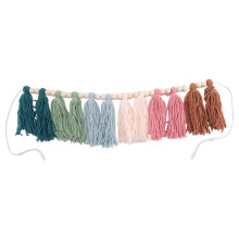 Boho Tassel Garland with Wood Bead Earth Toned Rainbow Garland for Classroom Nursery Party Kids Bedroom Room Dorm A