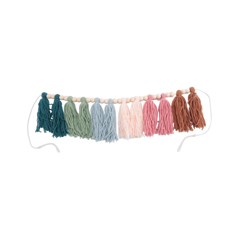 Boho Tassel Garland with Wood Bead Earth Toned Rainbow Garland for Classroom Nursery Party Kids Bedroom Room Dorm A