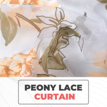 Glass Door Decorative Curtain Bedroom Peony Voile Curtain Tulle with Lace Ham Pendants French Window Drape Sheer, Yellow