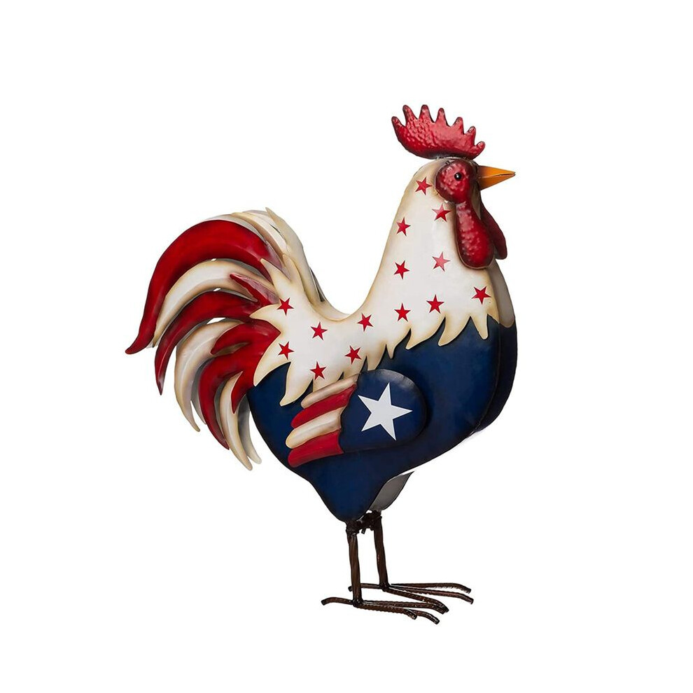 Metal Patriotic Rooster Porch Decor, Yard Chicken Figurine Sculpture, For The Fourth Of July Usa Independence Day 4711174223916