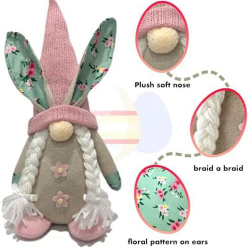 Easter Decorations, 2 Pcs Easter Gnomes Decor, Spring Gnomes Plush Swedish Tomte Elf Stuffed Doll,Easter Bunny Ornaments 1