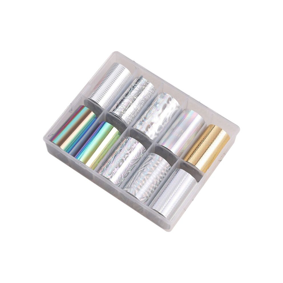10 Rolls Nail Foils Polish Stickers Metal Color Starry Paper Transfer Foil Wraps Adhesive Decals Nail Art Decorations