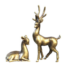 Copper Alloy Sika Deer Tabletop Small Ornaments Vintage Animal Figurines Desk Decorations Accessories Home Decor Crafts
