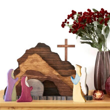 2PCS Easter Scene Wooden Decorations Resurrection Scene Ornaments Manger Creche Nativity Set Crafts Resurrection