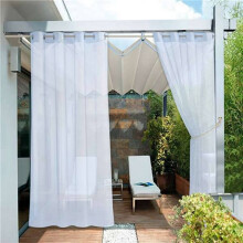 Outdoor Sheer Curtains Waterproof 4 Panels-Semi Voile Sheer Curtains,for Living Room Gazebo Porch Balcony Pool 52x84inch