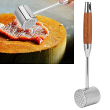 Meat Tenderizer Stainless Steel DualSided Meat Mallet with Ergonomic Wooden Handle for Beef Chicken Pork