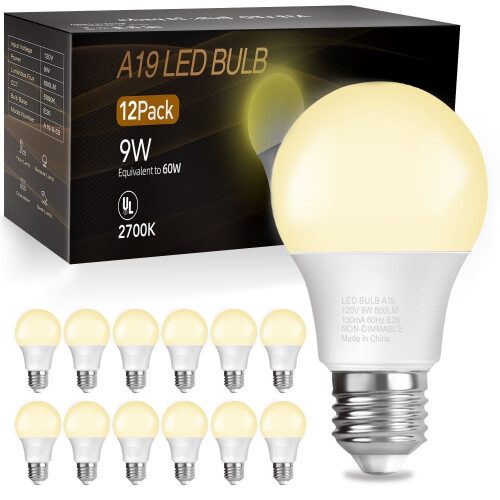 Λαμπτήρες LED A19, Ισοδύναμο 60W, 2700K Απαλό Λευκό, 9W800Lumens, Βάση E26 Τυποποιημένη,