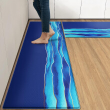 Anti-Fatigue Kitchen Rug Set of 2, Navy Blue Ocean Design, Waterproof Non-Slip, PVC Ergonomic Foam Mats Compatible with Kitchen Floors