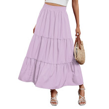 Sommerrock für Damen, Boho-Stil, plissiert, A-Linie, schwingend, fließend, gestuft, elastisch, hoher Bund, langer Strandrock