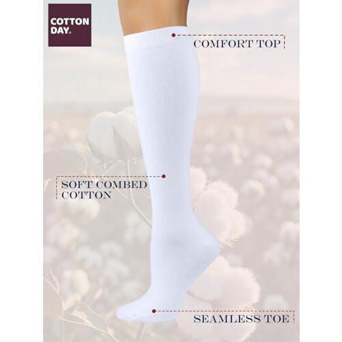 Women's Combed Cotton Knee-High Socks Seamless Toe Black 2
