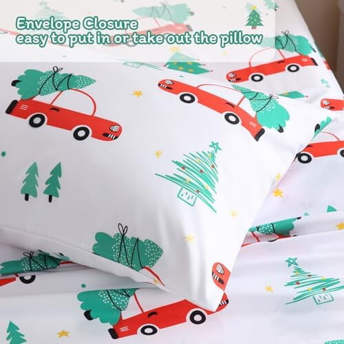 Σετ παιδικών σεντόνια Red Cars Christmas, κανονικού μεγέθους, 4 τεμάχια, μαλακά 2