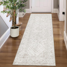 Washable geometric runner rug 2 ft x 6 ft ivory