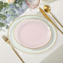 BalsaCircle10Round10" Transparante Blush Glanzende Wegwerp Salade- en Dinerborden van Plastic met Gouden Rand voor Feest- en Evenementendecoraties