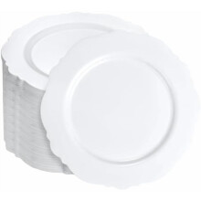 60 stuks witte plastic dessertbordjes - 7,5 inch (ca. 19 cm) barok wit wegwerpbordjes voor hapjes/kleine taartjes/salades - voor chique feesten en