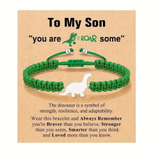 Pulsera ajustable de dinosaurio con cuentas y el texto "Eres más valiente" – Regalo de cumpleaños/Navidad para niño, compatible con niños