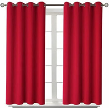 Room Darkening Curtains 45 Inches Long - Grommet Thermal Insulated Drapes Window Treatment Curtains for Bedroom, 2 Panels, 52 x 45 Inch, Red
