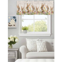 Lente Paashaas Valance 60x18 inch, Tunnelzoom, Aquarel Bloemen op Jute – Geschikt voor Standaard Gordijnroeden