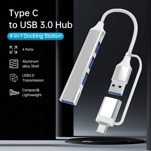 Προσαρμογέας τύπου C σε USB3.0Hub4Ports4-σε-1Βάση σύνδεσηςΕξαιρετικά λεπτός διαχωριστής 1