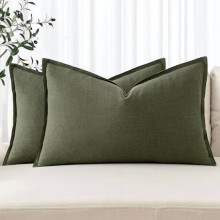Housses de coussin lombaire en lin et coton, 30 x 50 cm, vert olive foncé