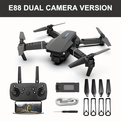 Mini drone dobrável E88 com câmeras duplas e giro de 360 1