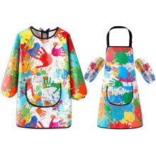 Kids Waterproof Art Smock & Apron Set, Long Sleeve with Adjustable Straps & Pocket, Ages 5–8, Compatible with Painting/Cooking/Crafts