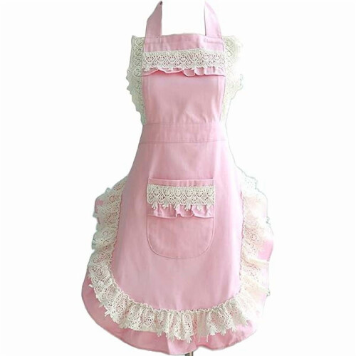 Adjustable kitchen apron with pocket, pink