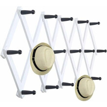 Accordion Wall Hanger Wooden Coat Rack with 16 Hooks Black