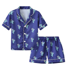 Toddler Pajamas Boys Girls Pajamas Baby Kids Cartoon Flower Print Silk Satin Home Wear Clothes Suit Multicolor