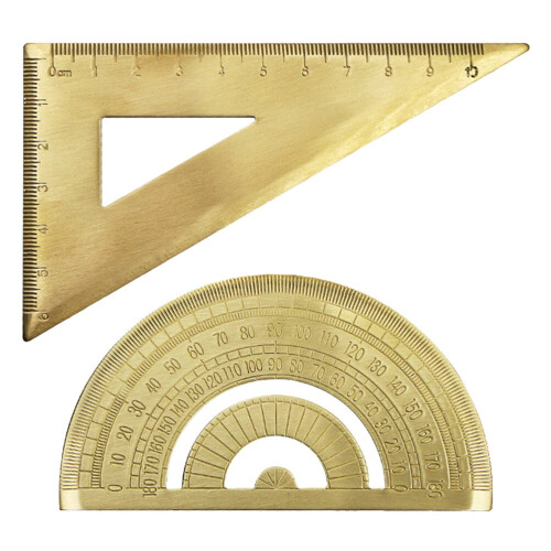 Kits Brass Triangle Ruler Protractor Set for Math & Drafting