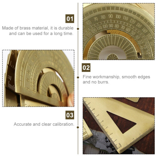 Kits Brass Triangle Ruler Protractor Set for Math & Drafting 1