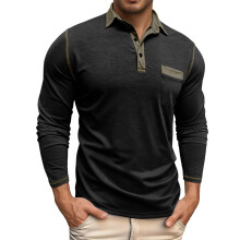 Polo Shirts for Men Casual Solid Collared Classic Long Sleeve Top Mens Loose Blouses