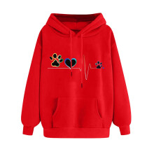 Röda långärmade huvtröjor med dragsko för kvinnor Trendig moderiktig pullover Alla hjärtans dag-present till henne