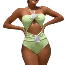 Trajes de baño sexys para mujer, bikini sexy de color liso con cordón ajustable y tirantes de rosa calada.