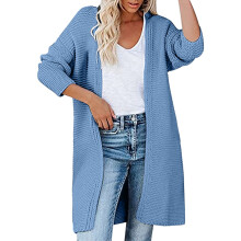 Lichtgewicht vesten voor dames, plus size, effen, casual, gebreid, losvallend, lang vest, lichtblauw