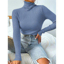 Damen-Kurzpullover, Herbst/Winter, einfarbiger Rollkragenpullover, schmal geschnittener Strickpullover