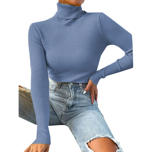 Damen-Kurzpullover, Herbst/Winter, einfarbiger Rollkragenpullover, schmal geschnittener Strickpullover 1