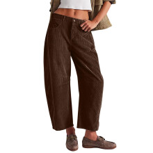 Pantaloni Capri da donna, pantaloni in velluto a coste da donna, pantaloni a botte a vita media elasticizzata, pantaloni casual a gamba larga e